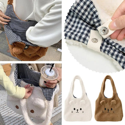 Kawaii Plush Cartoon Tote Bag 🐾✨ Cute Shoulder Bag for School & Shopping 🎒💕