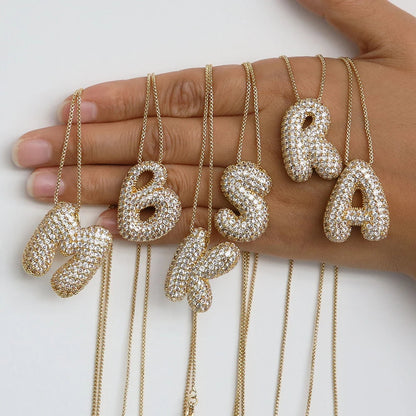 Kawaii Sparkly Initial Necklace ✨💖 A-Z Letter Pendant with Box Chain - Perfect Gift for Trendy Women! 🎁
