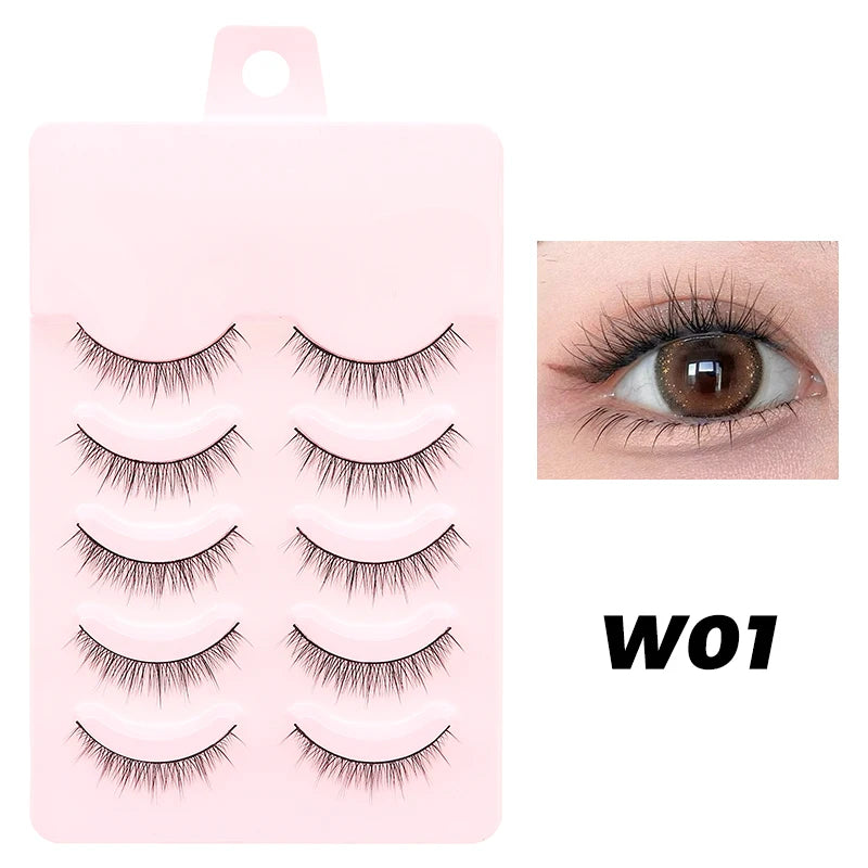Pastel Little Devil Anime Lashes 5 Pairs Clear Band Full Strip For Natural Daily Manga Style Eyelashes 😈👁️✨