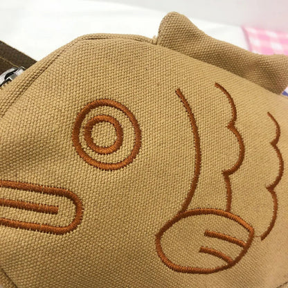Kawaii Taiyaki Canvas Backpack 🍰🎒 | Cute Japanese Crossbody Bag for Women 💖✨