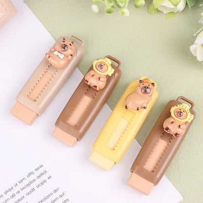 Kawaii Push Pull Capybara Eraser Cute Funny Pencil Rubber Kids Telescopic Eraser Office Supplies School Stationery Gift