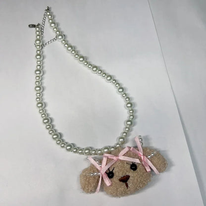 ✨ Cute Doggo Bow Choker with Pearl Charms 🐾 - Trendy Pendant for Playful Fashionistas! 🐶💖