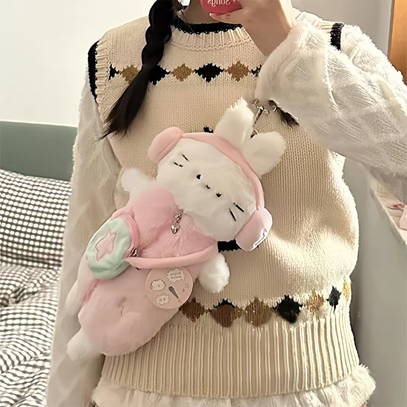 Adorable Cat Plush Earphone Bag 🎀 Kawaii Mini Shoulder Bag for Girls 🐾 Cute Animal Doll Messenger for Students 🎉 Perfect Gift!