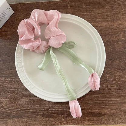 Charming Tulip Bow Scrunchies 🌸✨ Cute Hair Ties for Stylish Girls! 🎀💖 - Pixie Quill