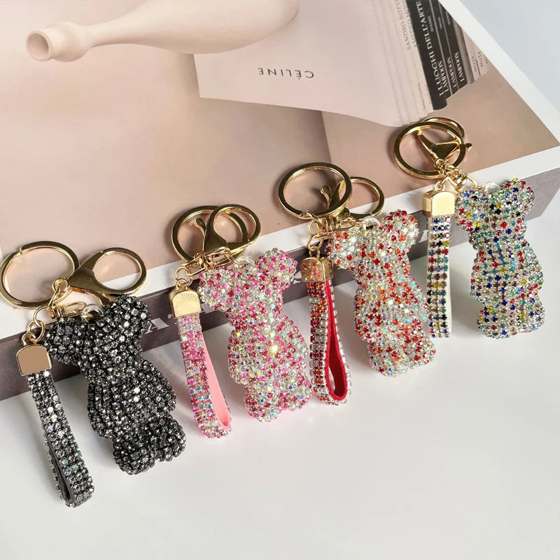 Diamond Bear Car Keychain Cute Handmade Luxury Rhinestone Bag Pendant 🧸💎✨