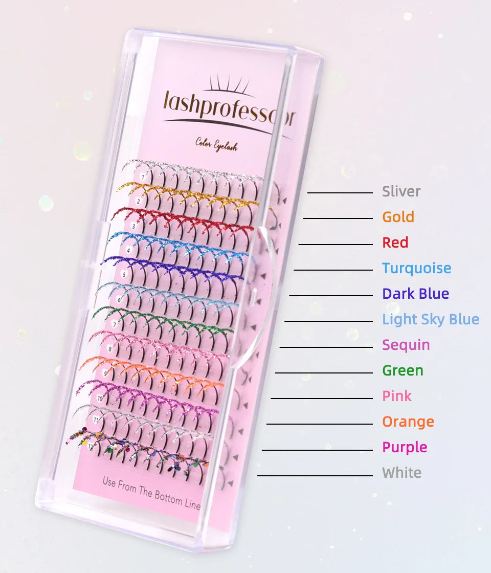 ✨ Kawaii Glittery Colorful Lash Extensions 🎉 - Shiny Volume for Party Glam! 💖