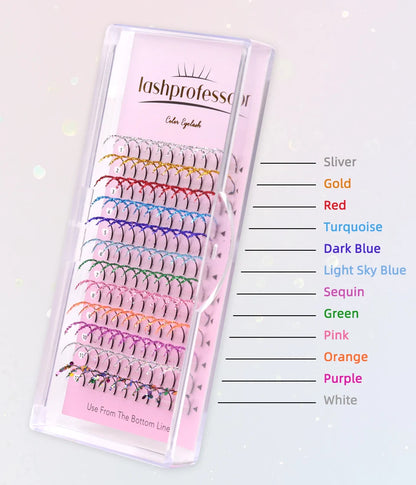 ✨ Kawaii Glittery Colorful Lash Extensions 🎉 - Shiny Volume for Party Glam! 💖