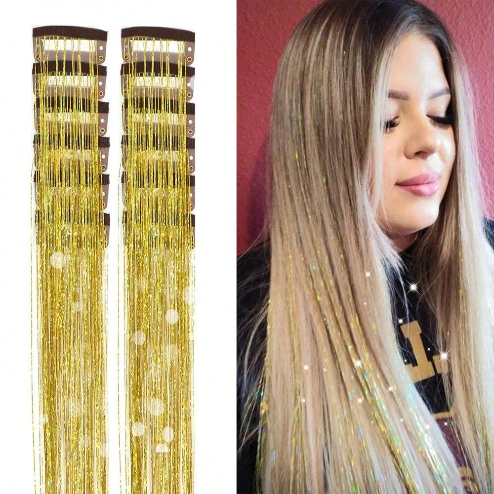 12 Pcs Clip In Hair Tinsel Pack Glitter Fairy Extensions For Women And Kids ✨