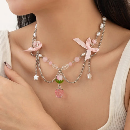 Kawaii Strawberry Pearl Choker 🍓✨ | Sweet Aesthetic Necklace for Women 🌸💕