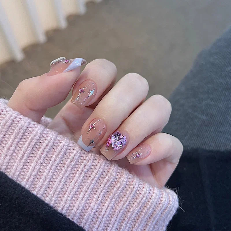 Kawaii 24pcs Pink Butterfly Press-On Nails 🦋💖 | Jelly Gel False Nail Tips for Lovely Girls 🌸✨ with Easy Application Tools