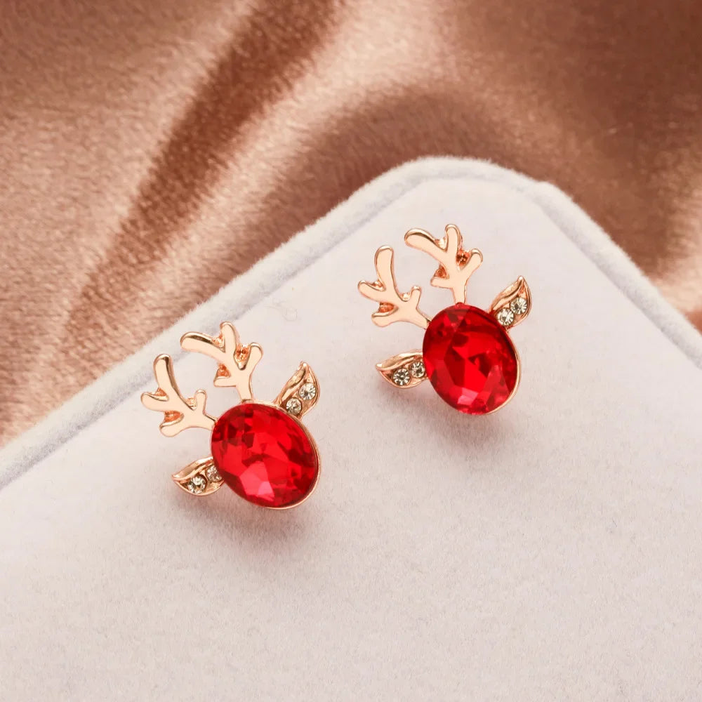 Deer Stud Earrings Cute Antler Charm CZ Crystal Gift For Girls Women 🎀🦌✨