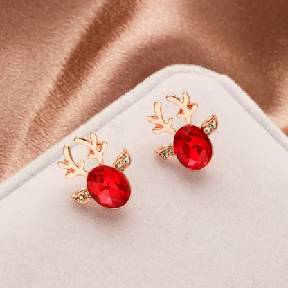 Deer Stud Earrings Cute Antler Charm CZ Crystal Gift For Girls Women 🎀🦌✨
