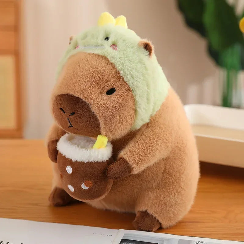 Capybara Cuddle Buddy 🦙✨ Toasty Dino Dress Plushie 🍞🎉 Boba & Fruit Fun! - Pixie Quill