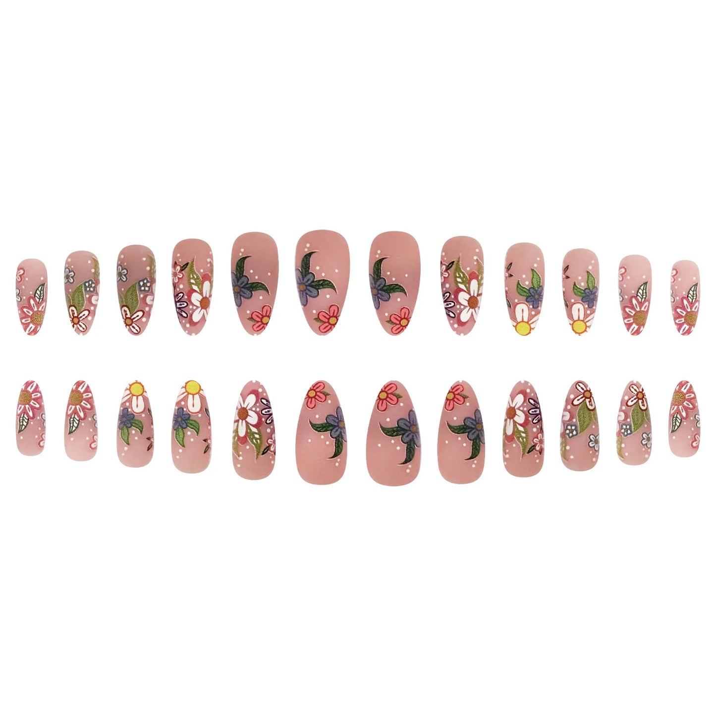 Cute Floral Fantasy 🌸✨ 24pcs Kawaii Press-On Nails - Colorful Almond Shaped Fake Nails for Spring/Summer Fun!