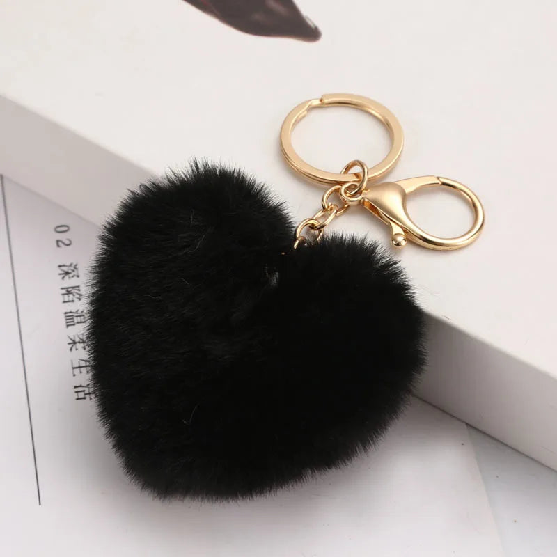 Kawaii Love Heart Pom Pom Keychain 💖✨ Fluffy Pompom Keyring for Girls - Adorable Bag Charm! 👜🎀