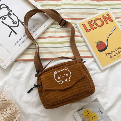 Kawaii Corduroy Crossbody Bag 🎒✨ - Adorable Solid Color Mini Shoulder Bag for Trendy Girls 💖 - Pixie Quill