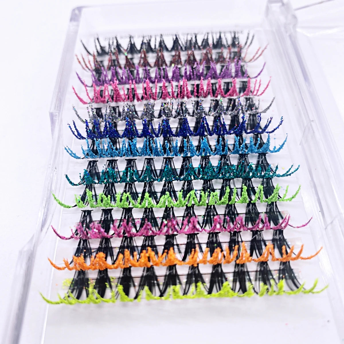 ✨ Sparkling Kawaii Glitter Lashes 🌈 | Colorful Premade Fans for Festive Glam 🎉👁️
