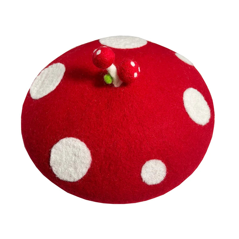 Red Mushroom Beret For Women Handmade Wool Felt Hat Cozy Winter Gift 🍄🎨