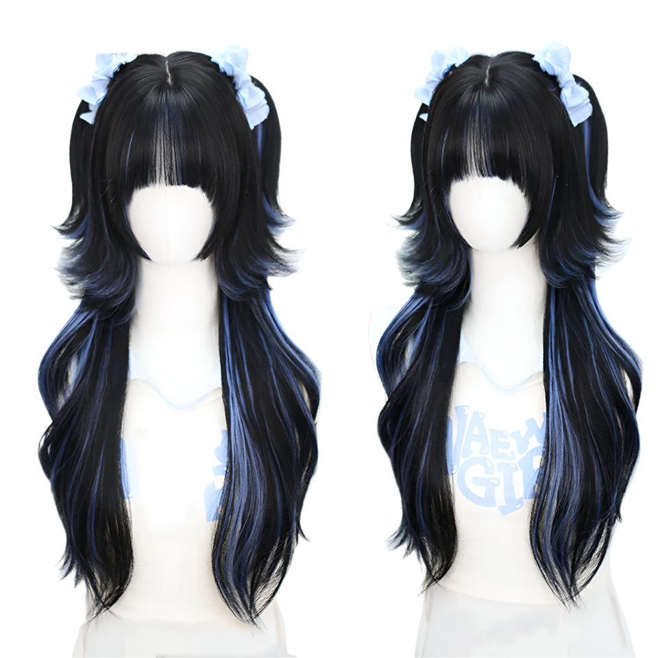 Cute Ombre Blonde & Black Double Ponytail Lolita Wig 🎀✨ - Kawaii Cosplay Hair with Bangs for Harajuku Style! 💖👸