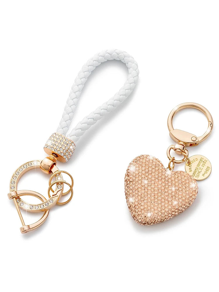 Sweet Heart Diamond Inlay Leather Rope Key Chain For Backpacks 👜💎🎀