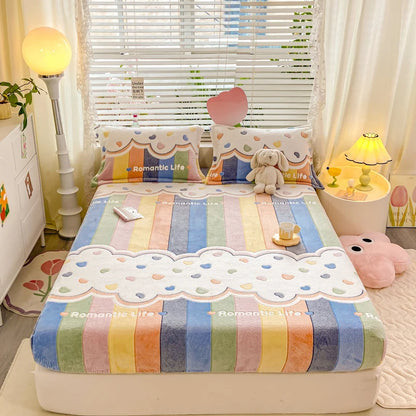 Cozy Kawaii Snowflake Velvet Fitted Sheet 🌨️✨ Fluffy Coral Fleece for Winter Dreams! 💖 Custom Sizes Available! 🛏️