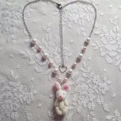 Kawaii Bunny Plush Pendant Necklace 🐰✨ - Adorable Y2K Fashion Accessory!