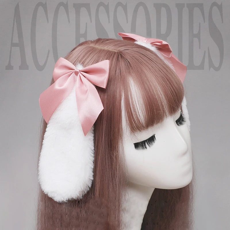Lolita Bunny Ears Hairpin Cosplay Headwear For Women Anime Halloween 🐰🎀