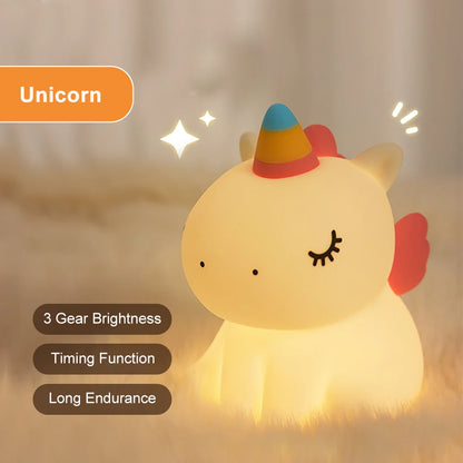 Kawaii Unicorn LED Night Light 🌈✨ - Adorable Touch Lamp for Kids' Rooms 🦄💖 - USB Rechargeable Cartoon Decor & Perfect Gift!