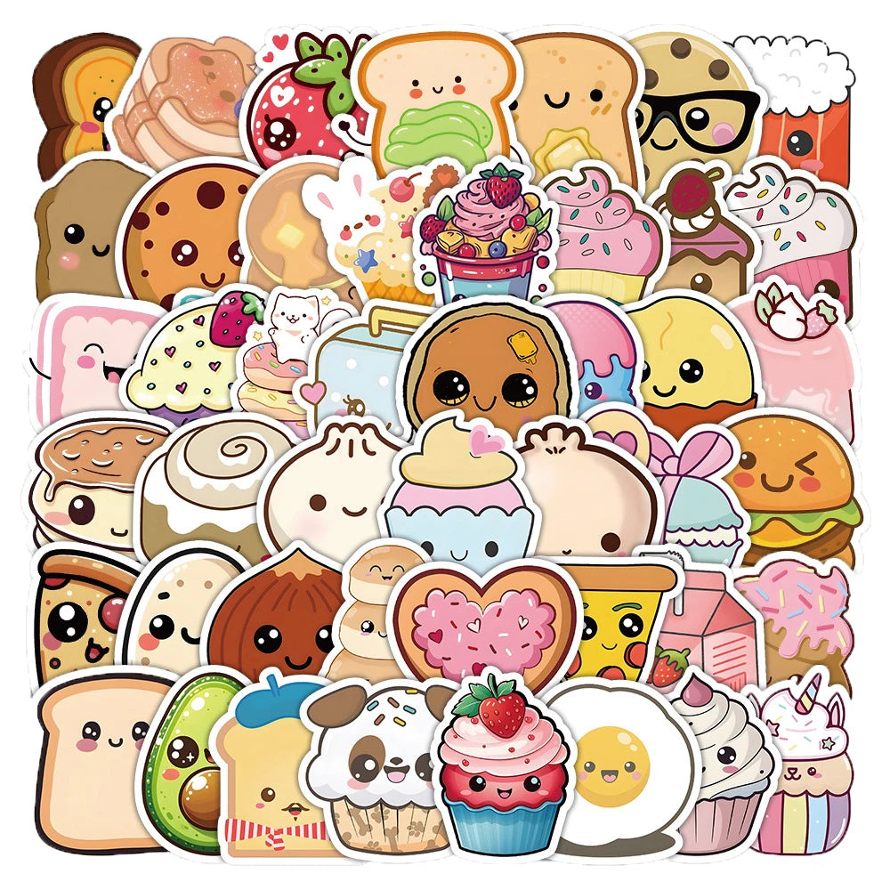 Kawaii Dessert MeMe Stickers 🍰✨ - 10/30/60PCS Cute Food Cartoons for DIY Diaries, Laptops, Phones & More! 🎨🛹