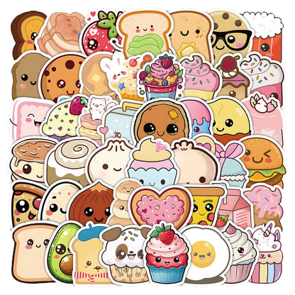 Kawaii Dessert MeMe Stickers 🍰✨ - 10/30/60PCS Cute Food Cartoons for DIY Diaries, Laptops, Phones & More! 🎨🛹