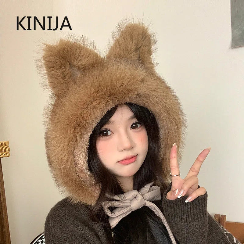 Cozy Winter Beanie For Women Spicy Girl Style Cat Balaclava Hat ❄️🐱 Warmth