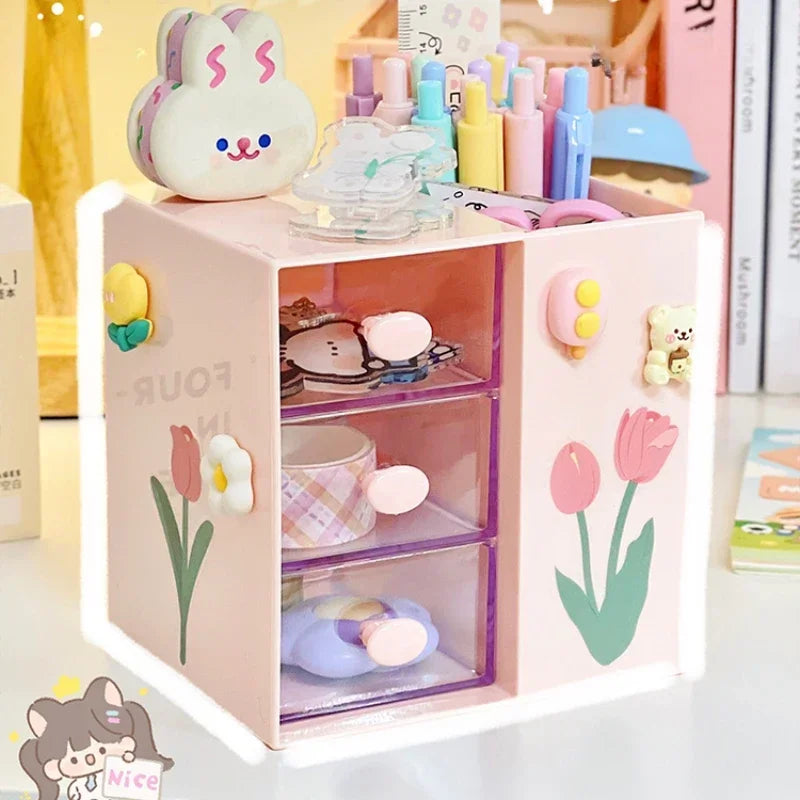 Cute Kawaii Pen Holder & Pencil Organizer 🐾🌈 - Adorable Multi-Functional Storage Box for Your Desk!