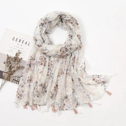 Floral Tassel Shawl For Women Sun Shield Wrap 180x90cm Cotton Viscose Hijab 🌸🧣