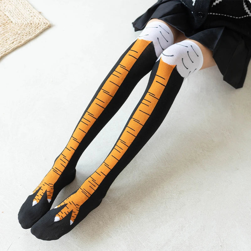 🐔 Kawaii Chicken Claw Thigh High Socks - Fun 3D Print Over Knee Stockings for Women 🧦✨