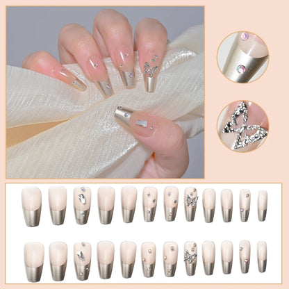 Kawaii Blush Pink 3D Bowknot & Pearl Press-On Nails 💖✨ | 24pcs Adorable Fake Nail Tips for Cute DIY Manicures!