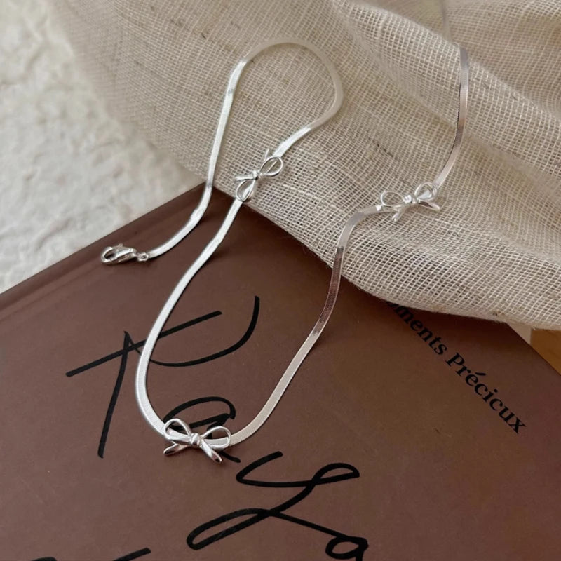Kawaii Bow Necklace 🌟 | 925 Sterling Silver Minimalist Jewelry 🎀 | Exquisite Personalized Collarbone Chain for Women 💖