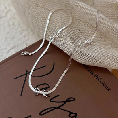 Kawaii Bow Necklace 🌟 | 925 Sterling Silver Minimalist Jewelry 🎀 | Exquisite Personalized Collarbone Chain for Women 💖