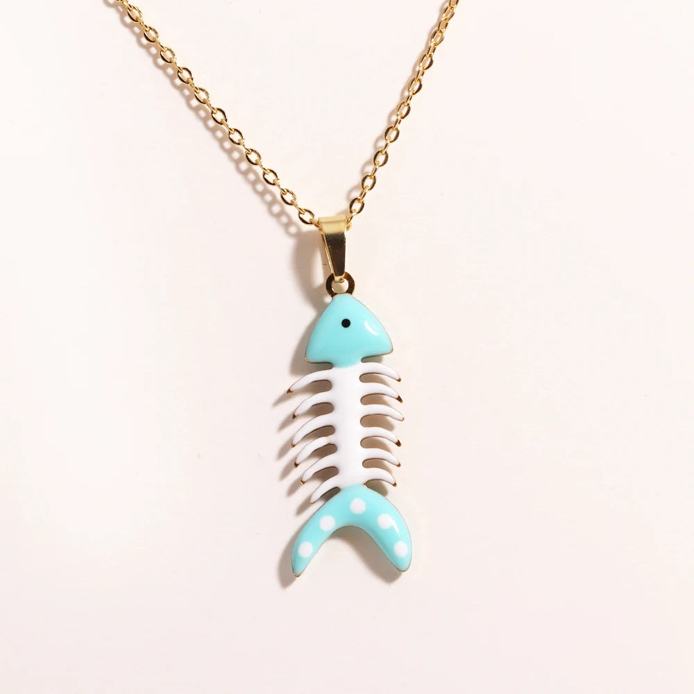 Cute Colorful Enamel Fish Pendant Necklace For Women Waterproof Gold Tone 🐟💖🌊