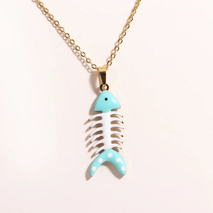 Cute Colorful Enamel Fish Pendant Necklace For Women Waterproof Gold Tone 🐟💖🌊