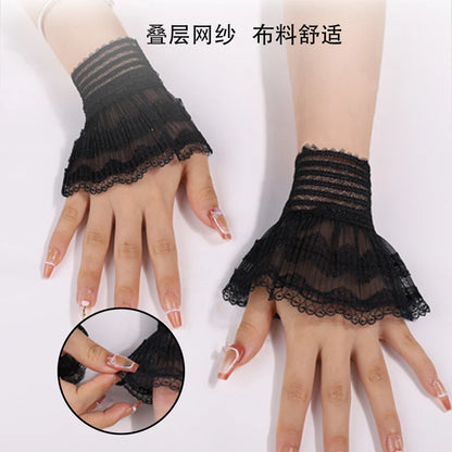 Fairy Wrist Cuffs Set With Detachable Sleeves Lace Half Finger Gloves Winter ❄️