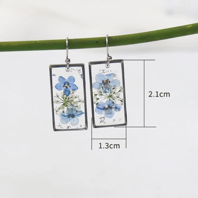 Elegant Pressed Flower Earrings For Women Natural Blue Floral Drop Earrings Handmake Epoxy Resin Plant Earring Jewelry Wholesale