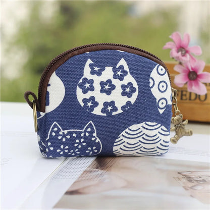 Kawaii Canvas Cartoon Keychain Wallet 🌈✨ | Adorable Mini Card & Coin Purse for Kids & Ladies 💖👜