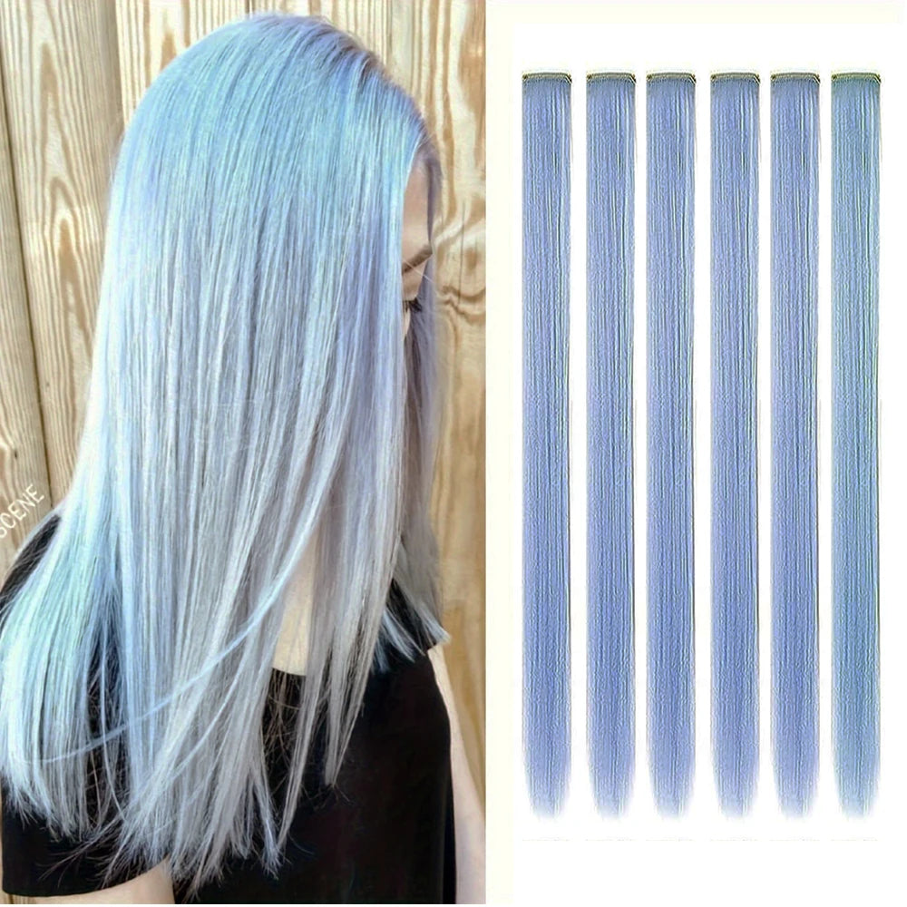 🌈✨ 6 Colorful Clip-In Hair Strands for Fun Party Looks - 22" Rainbow Dream Extensions! 🎉💖 - Pixie Quill