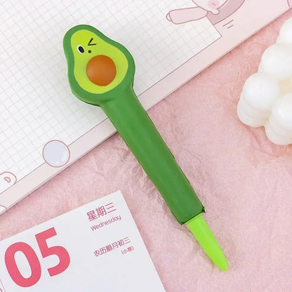 Kawaii 1Pc Adorable Cartoon Fruit Animal Gel Pen 🍓🐻 Soft & Squishy Decompression Stationery for Kids 🎉 0.5mm Fun Writing Tool