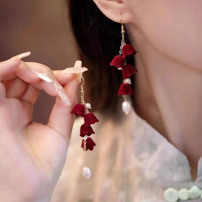 Charming Wine Red Bow Pearl Tassel Earrings 🎀🌟 | Kawaii 2024 Bridal Jewelry ✨