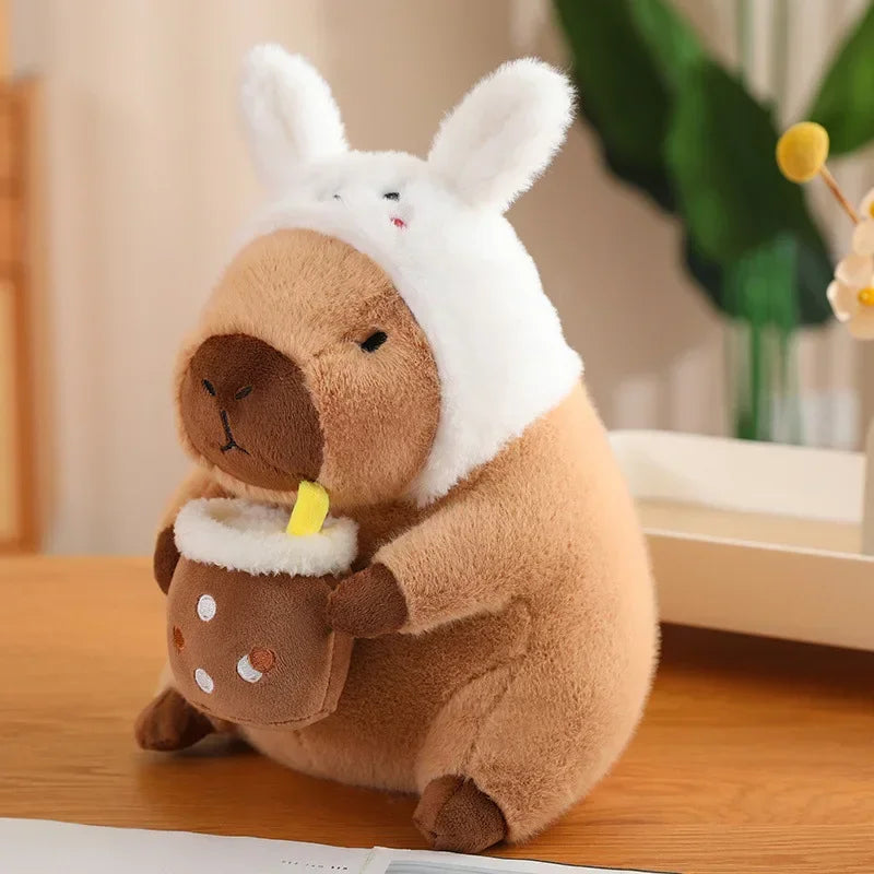 Capybara Cuddle Buddy 🦙✨ Toasty Dino Dress Plushie 🍞🎉 Boba & Fruit Fun! - Pixie Quill