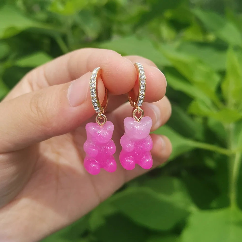 🌈 Sweet Rainbow Bear Dangle Earrings 🍬✨ Cute Acrylic Drop Jewelry for Trendy Girls! 🐻💖