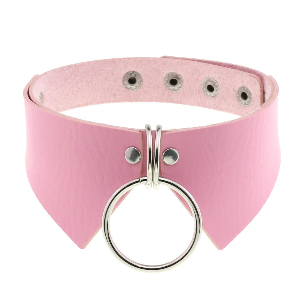 Pink Lace Leather Choker With Heart Pendant, Punk Gothic Style ✨💗