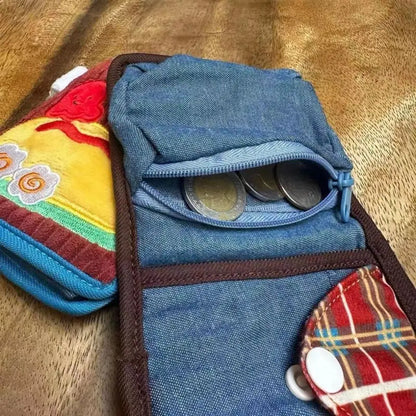 Cute Canvas Wallet With Zipper Denim Corduroy Card Holder Cartoon 👜✨