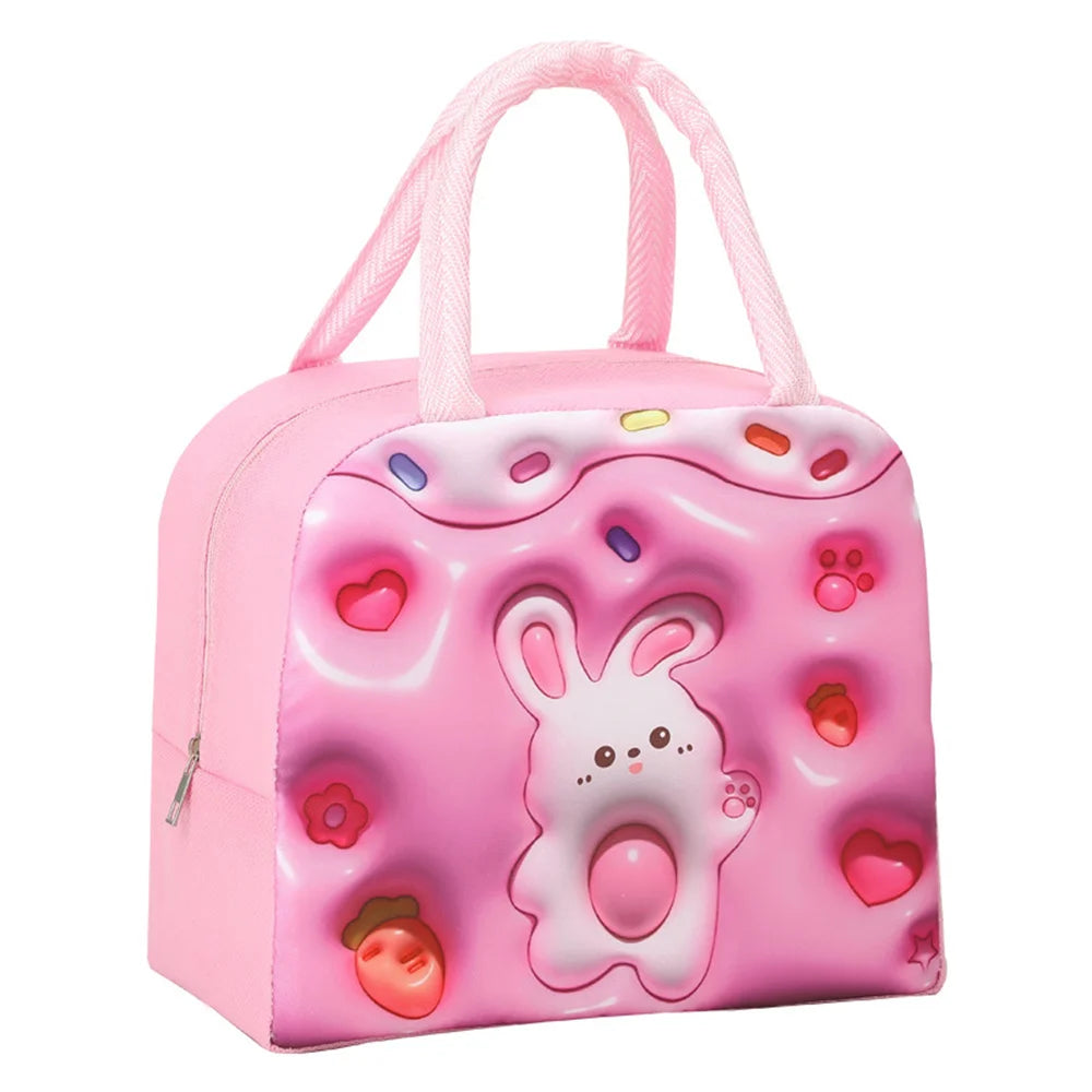 Kawaii 3D Animal Pattern Bento Bag 🐻🍱 | Large Capacity Insulated Lunch Tote for Kids & Adults 🌈✨